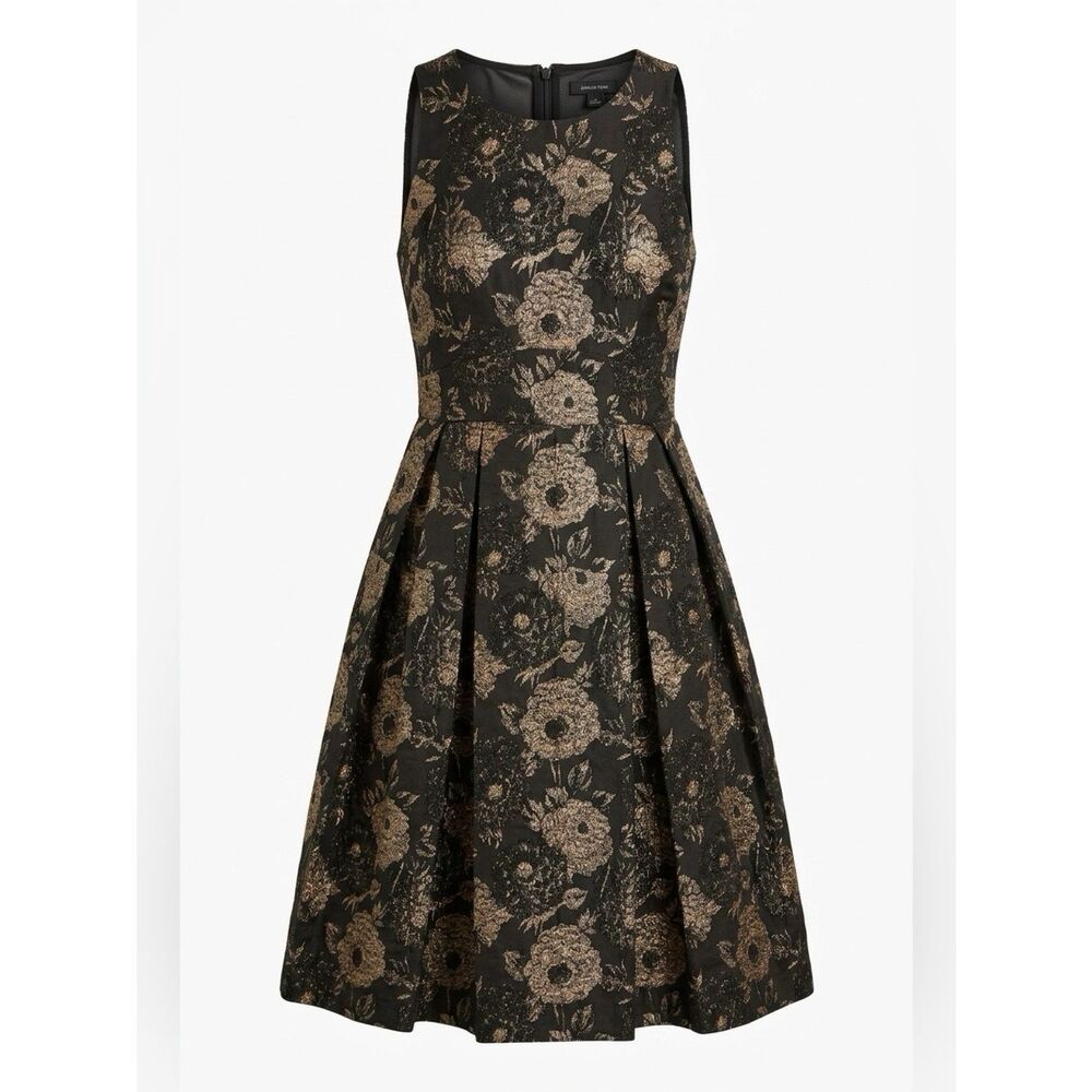 Ann Taylor Black and Metallic Jacquard Dress Size 10